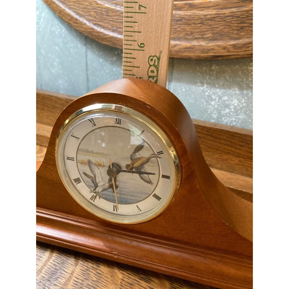 Vintage Wooden Mantel Clock Mallard Duck Wildlife Scene Roman Numerals 9 Inch
